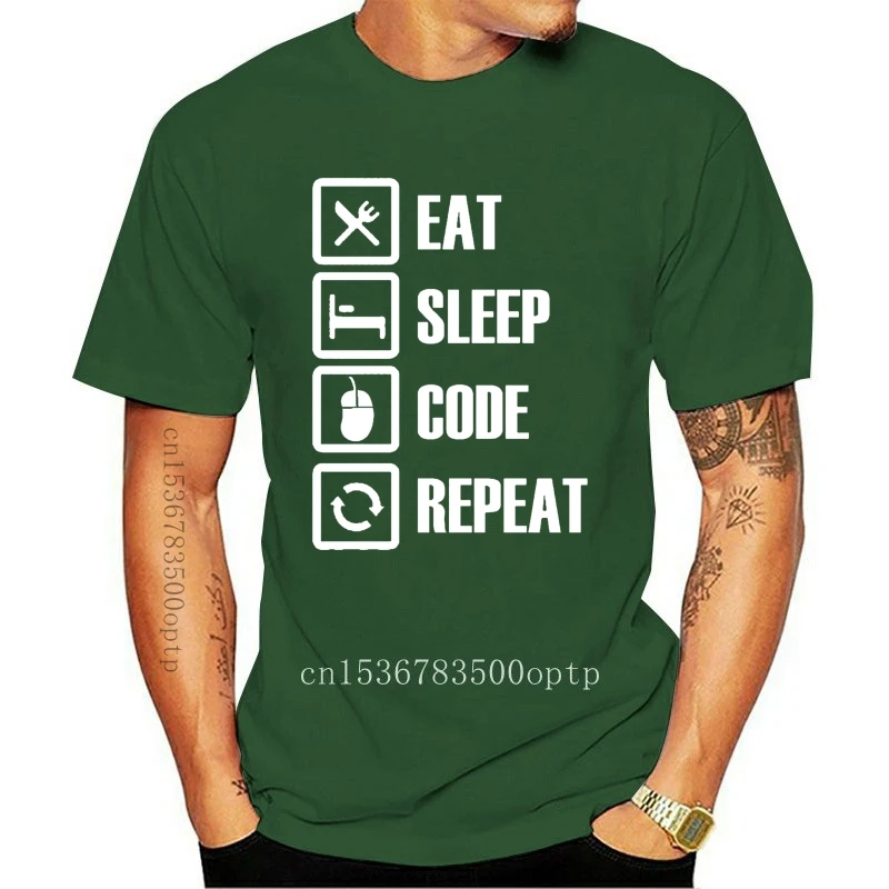 

New Eat Sleep Code Repeat Funny Geek Computer Programer T Shirt F54