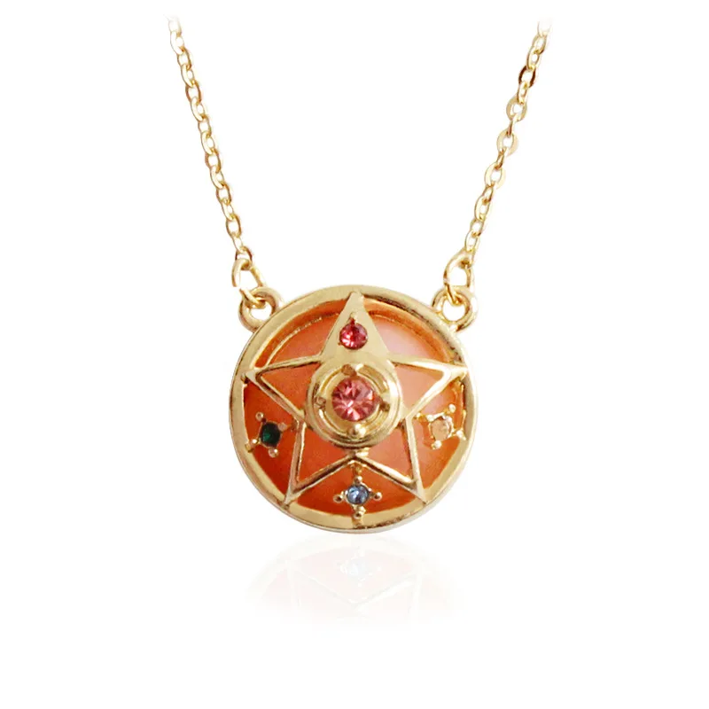 

Vintage Three-dimensional Metal Pendants Necklace Women Fashion Round Star Golden Classic Collar Costume Jewel Party