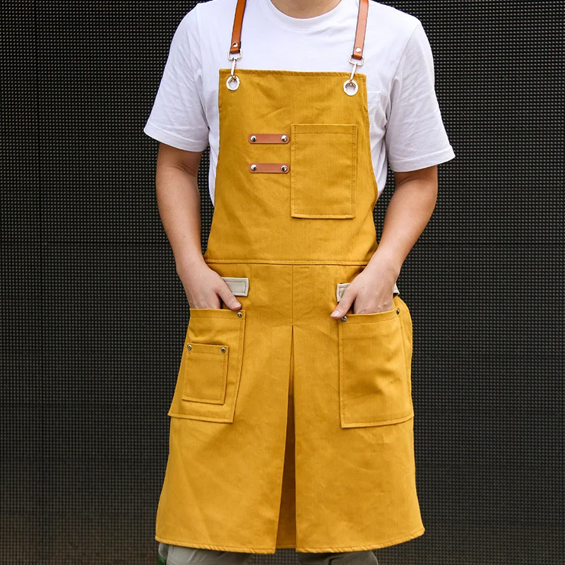 

Solid Canvas Master Apron For Kitchen Accessories Pocket Chef Pinafore Home Cleaning Baking Cooking Barber Apron For Hairdresser