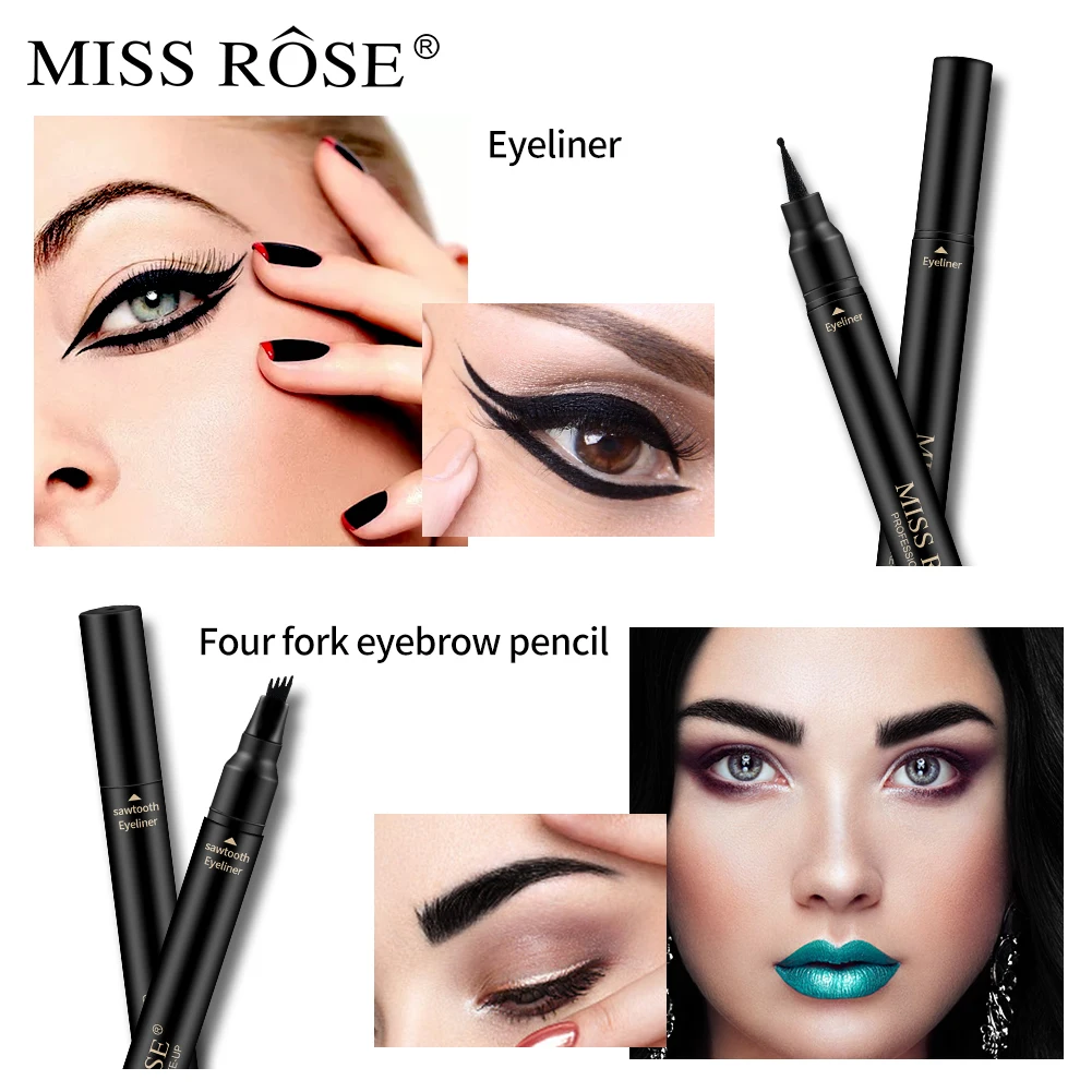 Подводка для глаз MISS ROSE Черная с двойной головкой водостойкий Быстросохнущий
