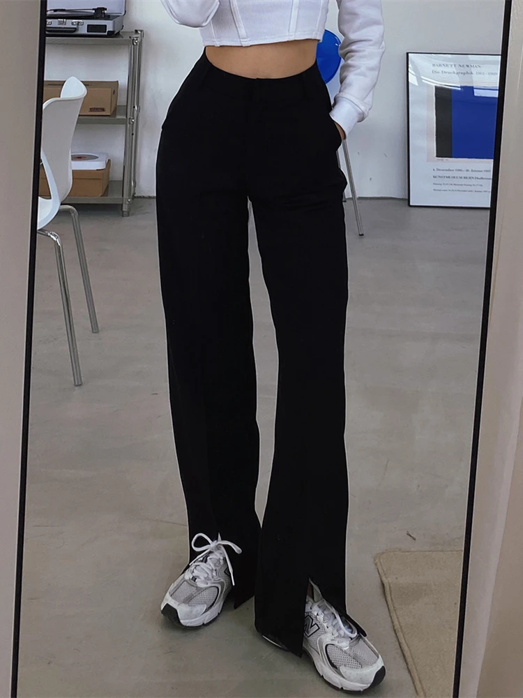 

Streetwear Solid Sweatpants Tracksuit Women's Sports Pants 2021 High Waist Front Split Fashion Long Trousers Y2k Capri