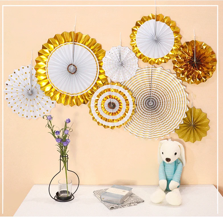 8 шт./компл. набор золотистых серебристых бумажных вееров для вечерние НКИ