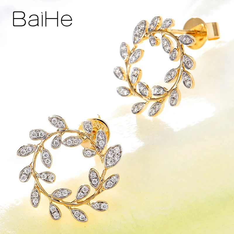 BAIHE Solid 14K белый+ желтое золото 0.20ct круглый натуральные Алмазы обручальные модные ювелирные изделия подарок серьги-гвоздики