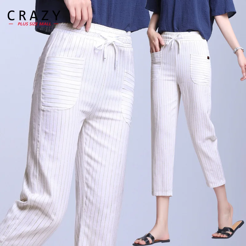 

100kg women 2021 plus size high waist striped pants high elastic slim casual pants big big size 9XL 7XL 5XL