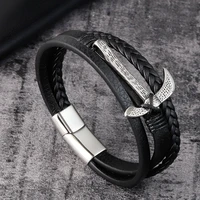 multilayer combination stitching stainless steel mens leather bracelet geometric figure accessories luxury birthday gift