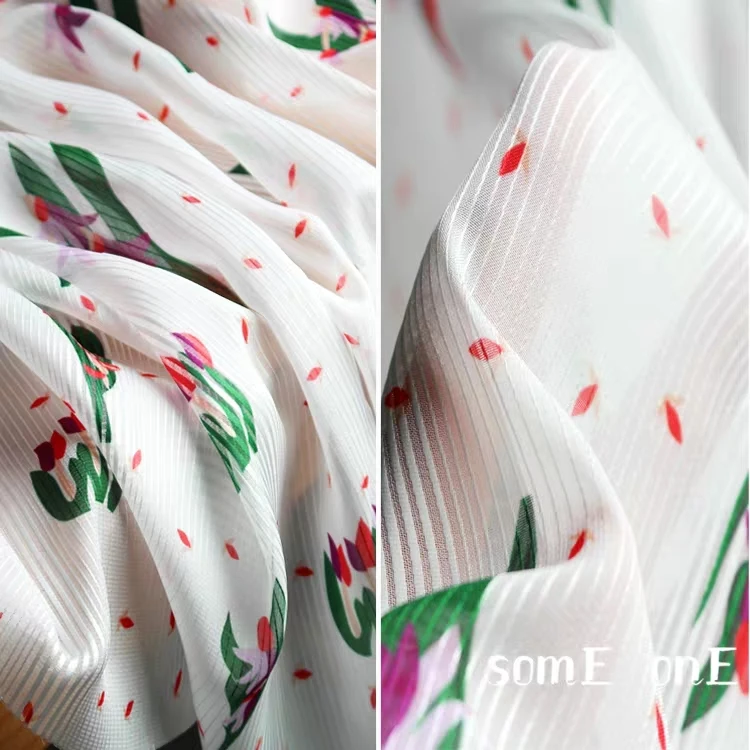 

White Chiffon Fabric New Grass Pattern DIY Patchwork Decor Skirt Shirt Wedding Dress Designer Fabric