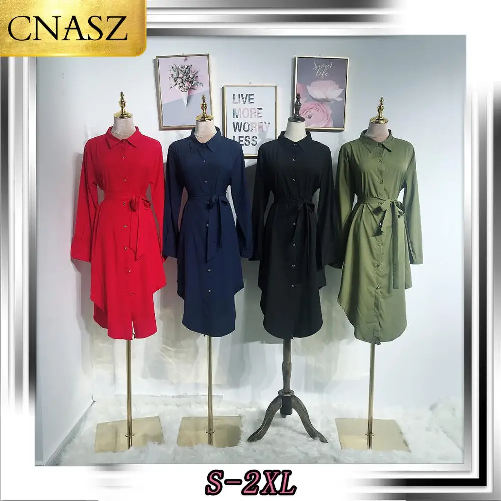 Длинное платье рубашка Абая для мусульман однотонное длинное в мусульманском