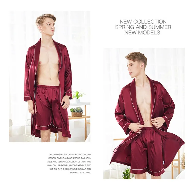 Шелковая мужская пижама SAMWESTART халаты верхняя одежда для сна однотонная