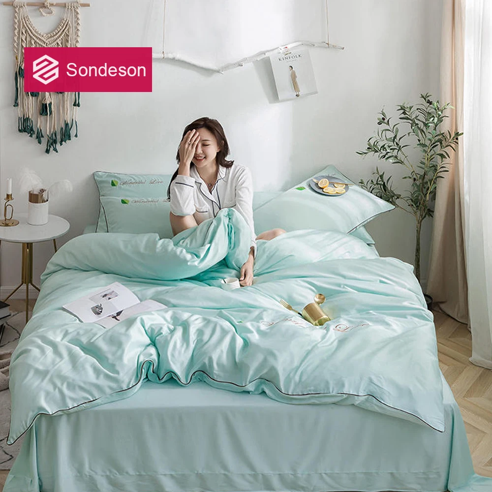 Sondeson Роскошный 100% Шелковый светло-зеленый красивый комплект постельного белья