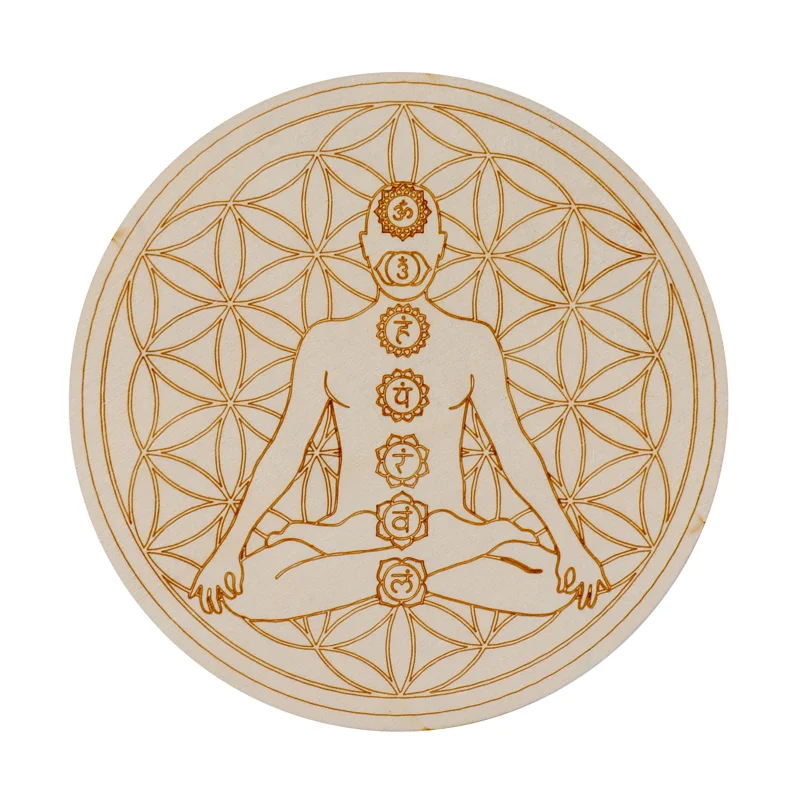 Tablero de rejilla de cristal de madera MDF para meditación, tablero redondo de 10cm, 15cm, 20cm, Chakra, Reiki, curación, energía mental, protección de la energía