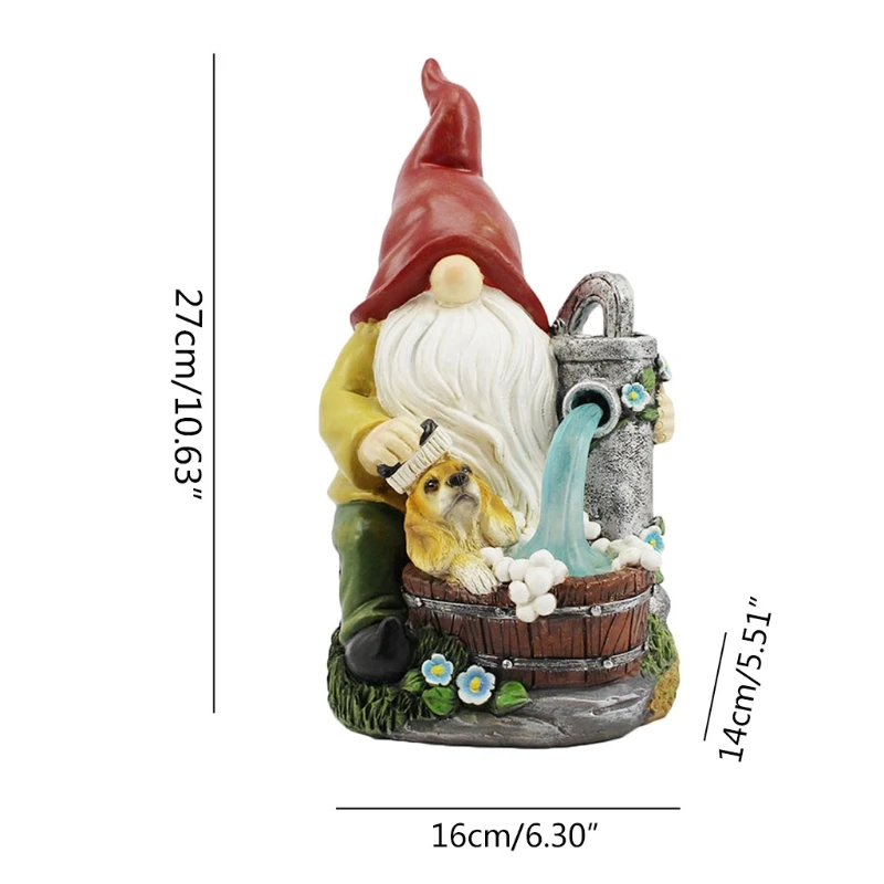 

Garden Gnome Statue Resin Figurine with Solar LED Lights Funny Dog Bathing Swedish Outdoor Decorations