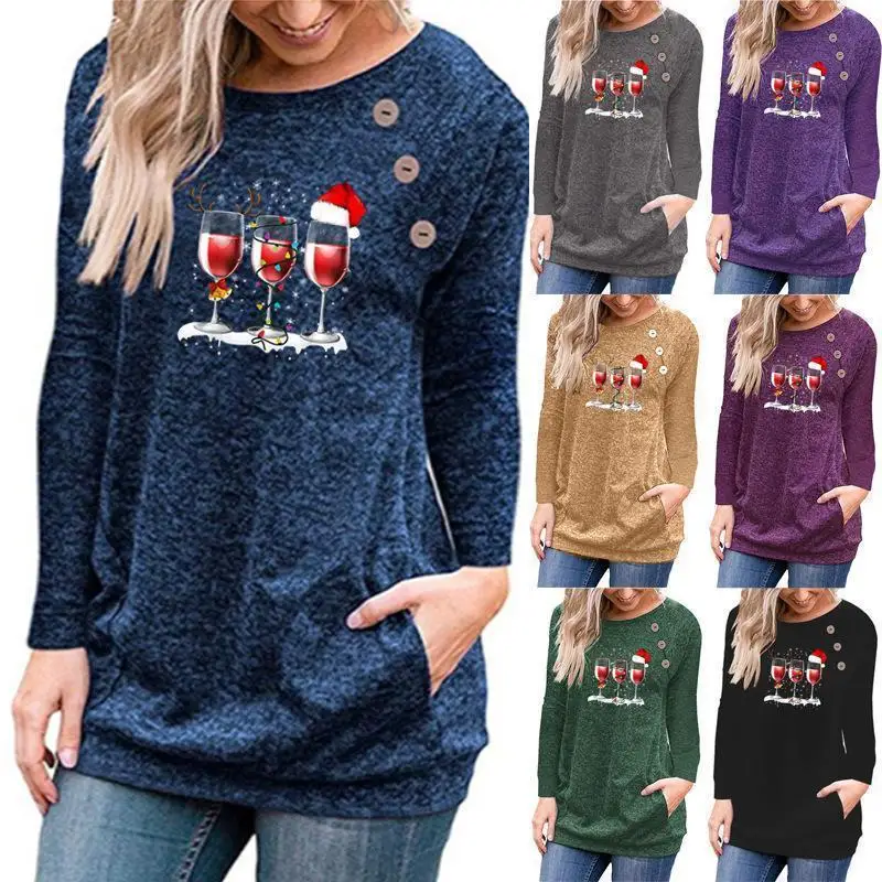 

2022 New Women's T Shirt Harajuku T-shirt Streetwear Christmas Printed Long Sleeve Tops Pullovers Female Tshirt Clothing Kawaii