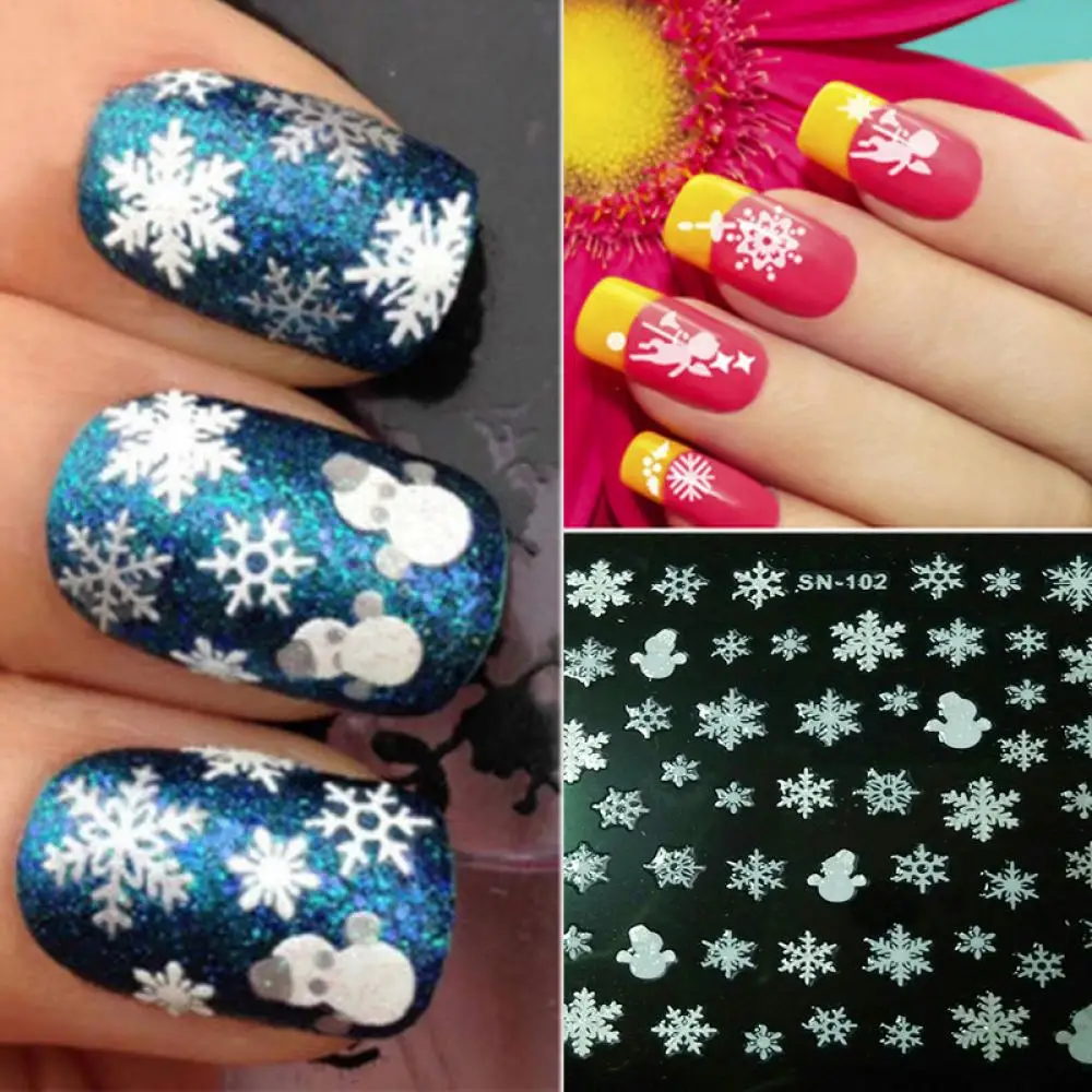 1 шт. рождественские наклейки для ногтей снежинки обертки снеговик зимние