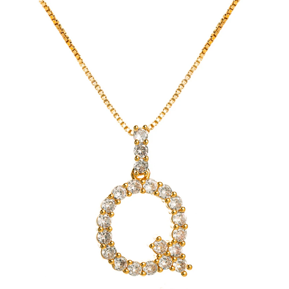 

LUER New Fashion Cubic Zircon Intial Letter Necklace A-Z 26 Gold Letter Copper Pendant Women Accessories Jewelry 2021