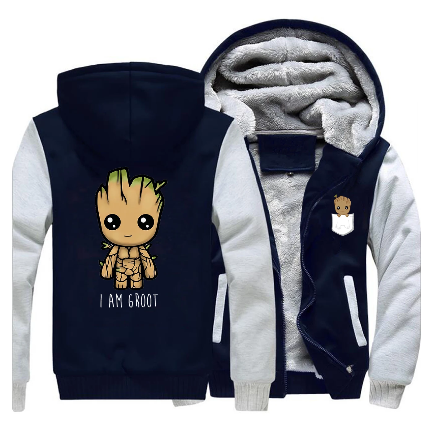 Новинка I Am Groot Верхняя одежда Мужская Повседневная модная флисовая спортивная одежда Marvel Groot Осенняя мужская уличная одежда размера плюс в стиле хип-хоп Харадзюку - Цвет: Gray Dark Blue