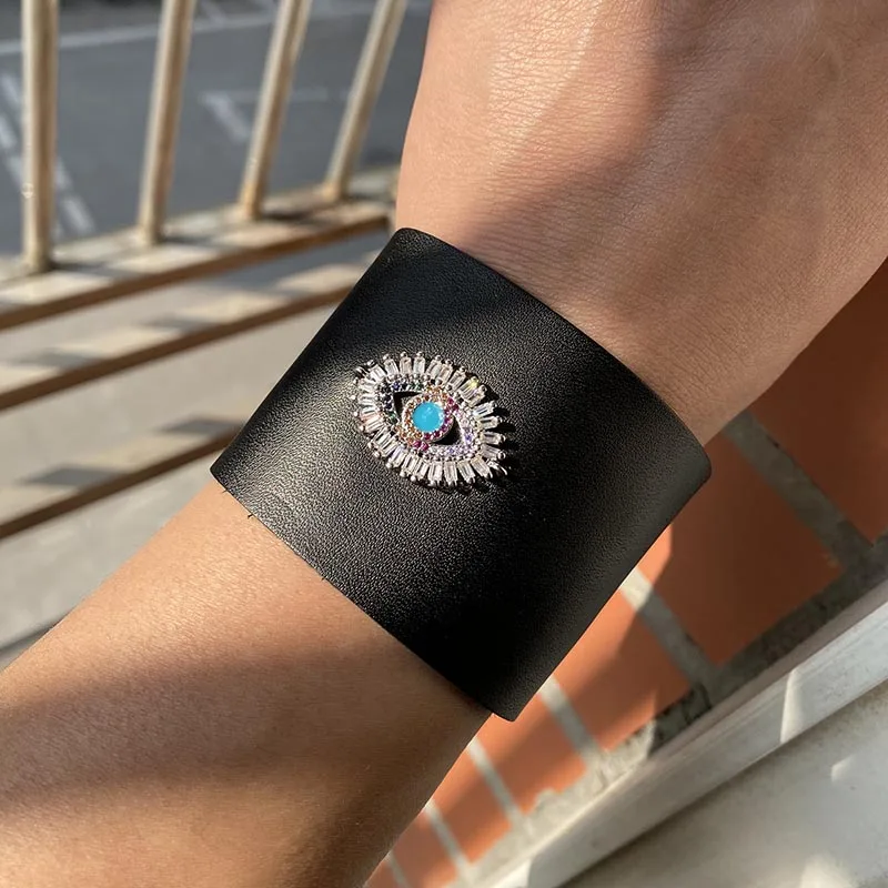 

D&D Geometric Real Luxury heart Evil Eye Leather Bracelets for Women Statement Jewelry Christmas Gifts