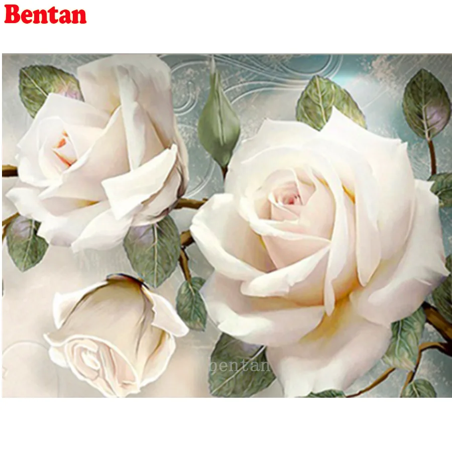 

Алмазная вышивка с изображением белых роз, для домашнего творчества, Набор для вышивки крестом, квадратная круглая Алмазная мозаика, стразы