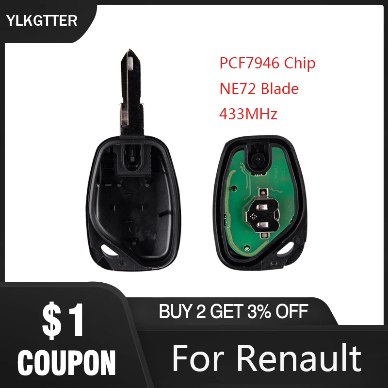 YLKGTTER 433 МГц 2 кнопки дистанционного ключа автомобиля подходит для Renault Vivaro Movano traffic