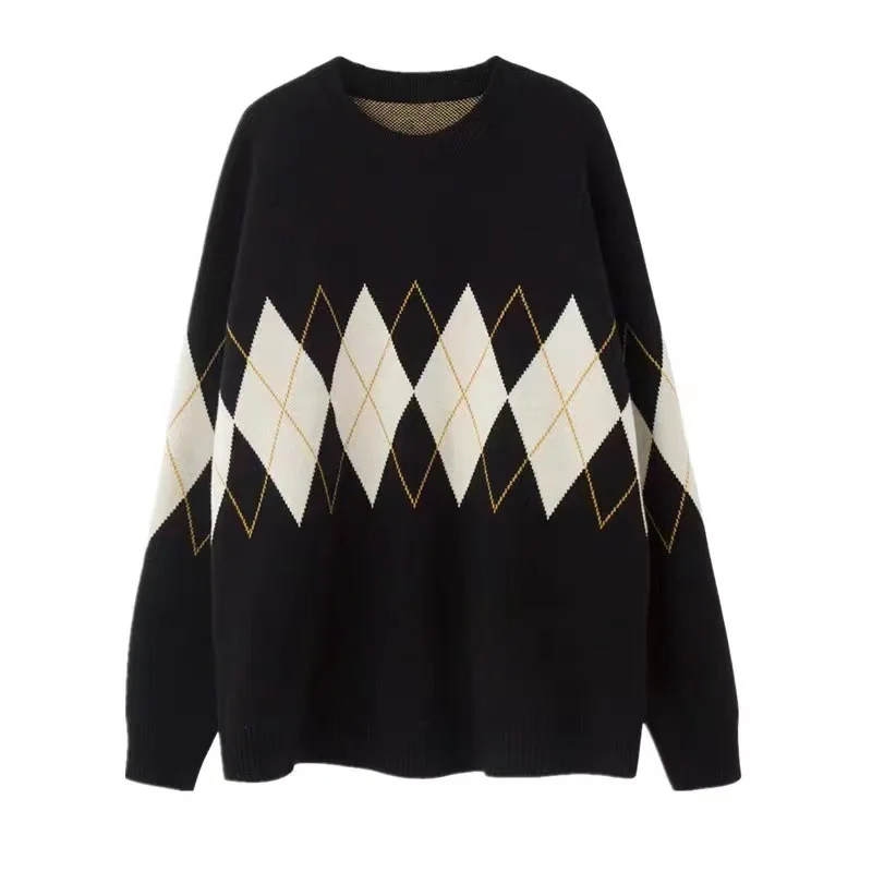 

Новинка осени 2021 года, подходящий цвет в стиле ретро, Ромб, круглый вырез