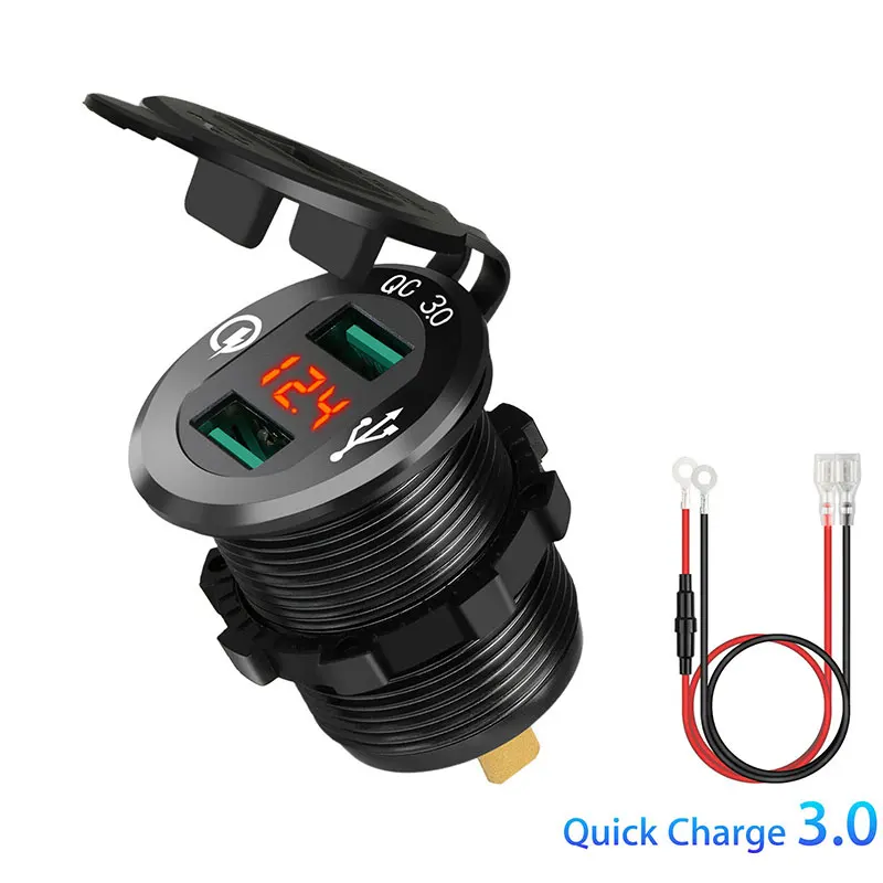 5V 3A Dual USB Car Charger QC 3.0 Cigarette Lighter Socket Splitter Quick Charger Power Adapter Outlet 10A Fuse Metal DC 12V/24V