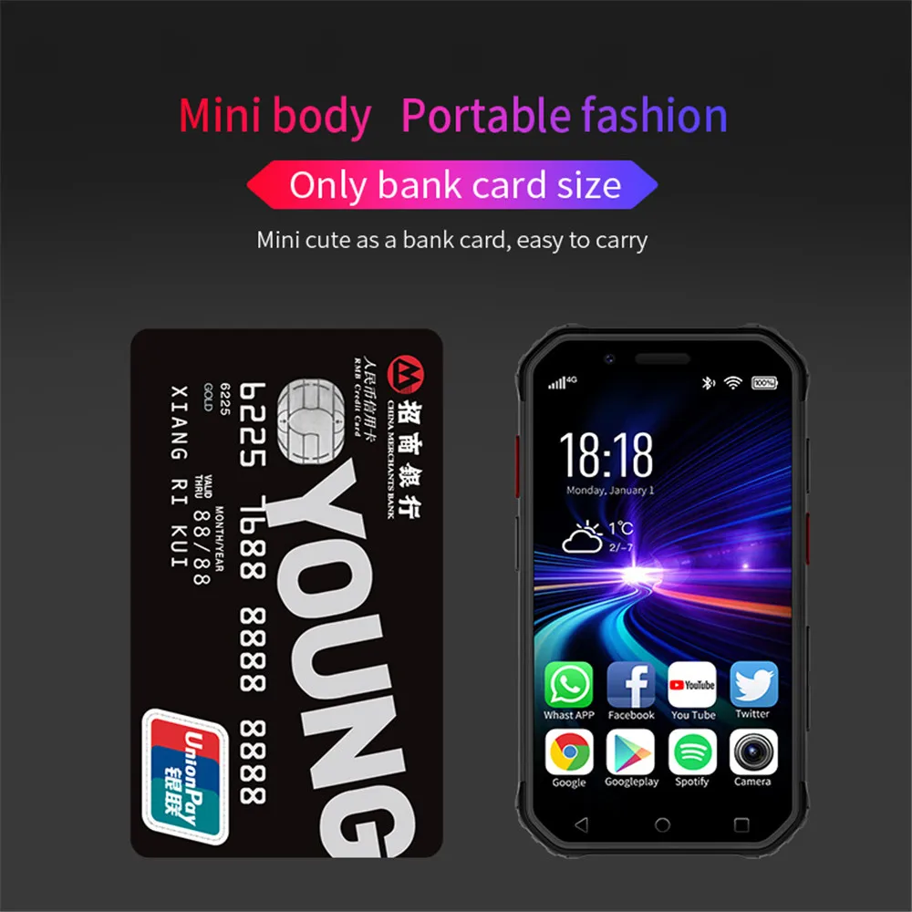 UNIWA M31 IP68 Waterproof Mobile Phone 3G 32G Android 6.0  Cellphone Quad Core Pocket Size Smartphone PTT NFC Button 1900mAh SOS