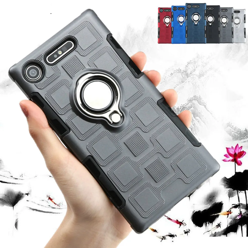 Металлический чехол с кольцом-подставкой для Sony Xperia XZ1 магнитный G8341 мягкий