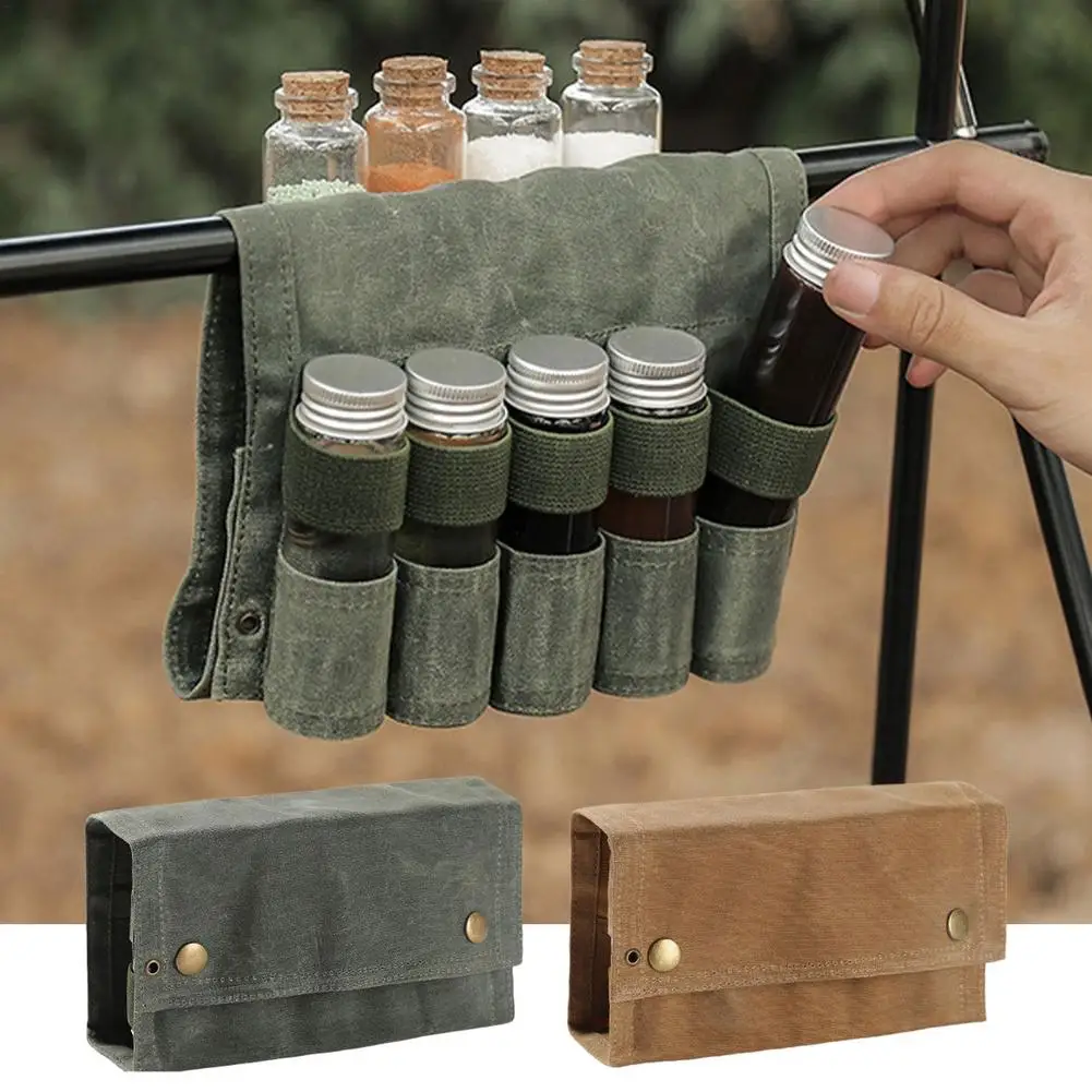 

Набор приправ для кемпинга, сумка для хранения приправ с 9 стандартными банками, Портативная сумка для еды, держатель для бутылок, мини Spic