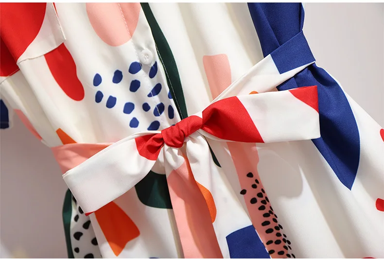 

Plus Size Dresses For Women 4xl 5xl 6xl New Turn-down Collar Short Sleeve Lace Up Waist Printed Women's Clothing Summer 2020