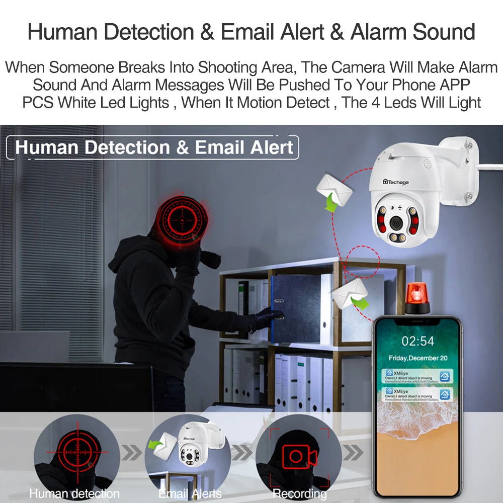 Techage 5MP POE IP Камера двухканальную аудиосвязь Смарт AI человека обнаружены полный