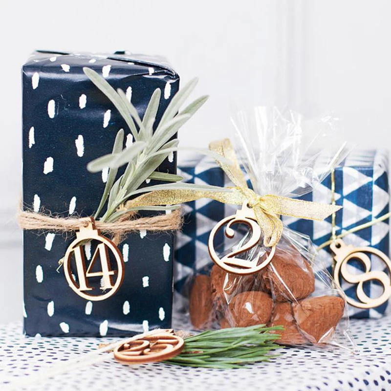 25 Рождественский календарь номер этикетка 1 деревянный обратный отсчет подарок