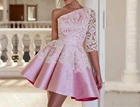 Атласное Бальное Платье До Колена, розовое, с аппликацией