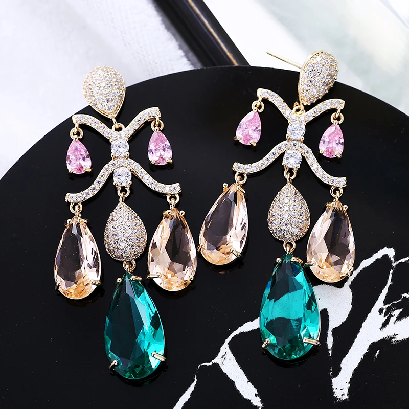 Красочные серьги из циркония с каплями воды Сияющие стереоскопический дизайн CZ