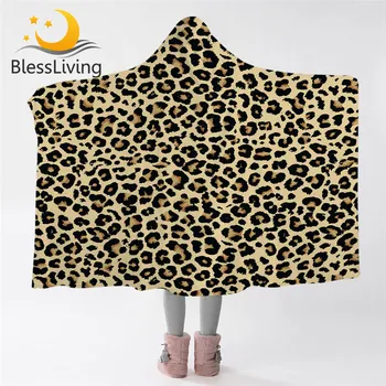 BlessLiving Leopard Pattern Hooded Blanket Stylish Microfiber Blanket Brown Wearable Blanket Hoodie Morden Bedding Cobertor 1