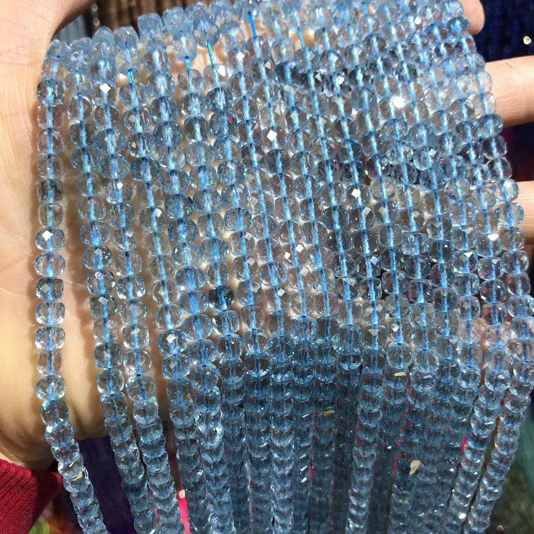 Natural Stone Blue Topazs Quartz Beads Square Shape Faceted Loose For DIY Jewelry Findings Making Necklace Bracelet 5x5mm | Украшения и