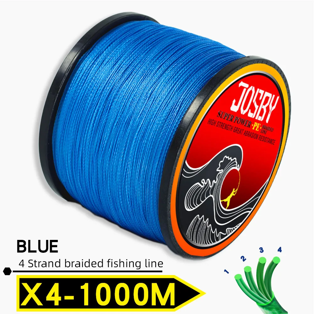 X4-Blue1000m JOSBY плетеная леска 1000 м мультифиламентная PE 4 нити рыболовный шнур 10LB-85LB сильная Японская Технология оранжевый 9 цветов - Цвет: X4-Blue1000m