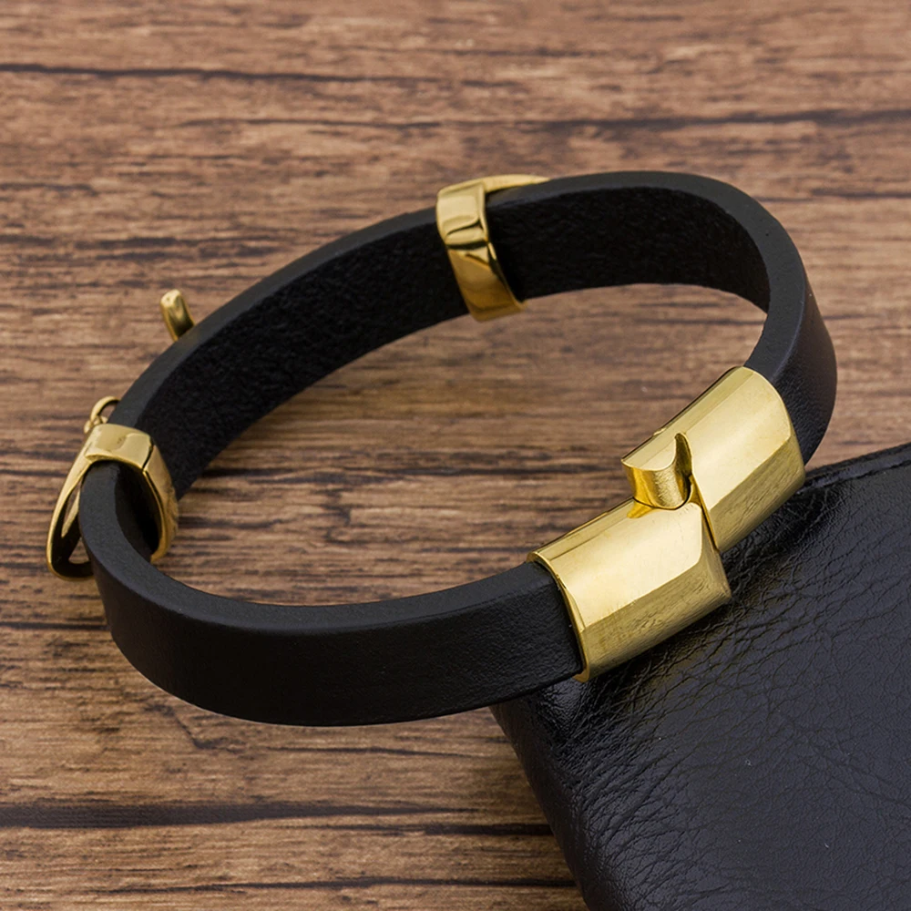 Модные подвески Плетеный черный кожаный мужской браслет Золотая магнитная
