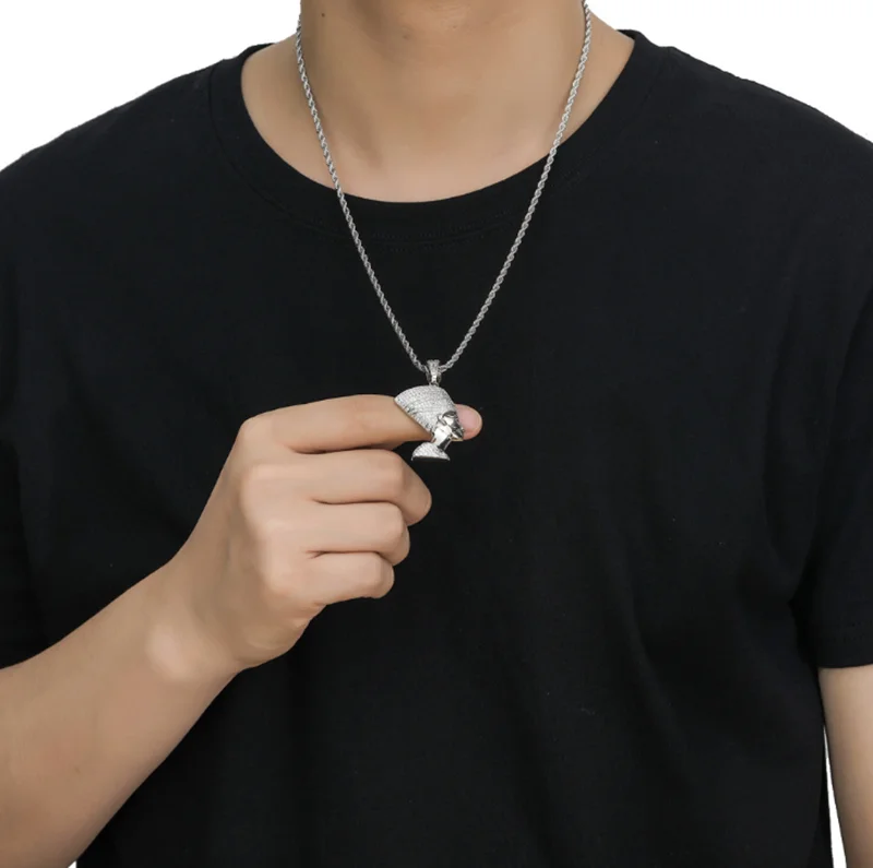 

New Hip Hop Rhinestone Luxury Cubic Zircon Vintage Egyptian Pharaoh Pendant Necklace Ice Out Chain Rock Jewelry