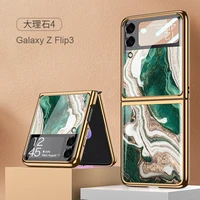 newest for samsung galaxy z flip 3 case marble agate floral glass hard cover galaxy z flip3 luxury plating frame camera cases