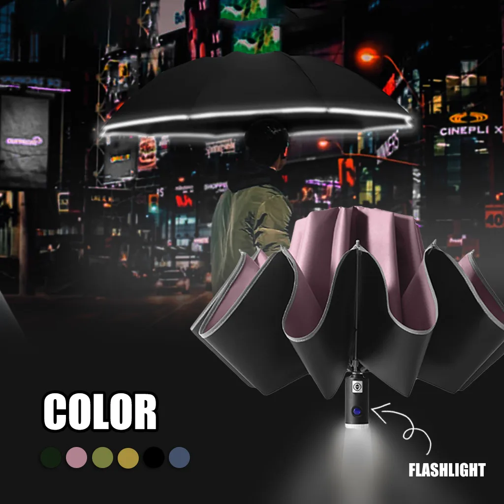 Автоматический зонт обратного складной Бизнес со светоотражающими полосами 10