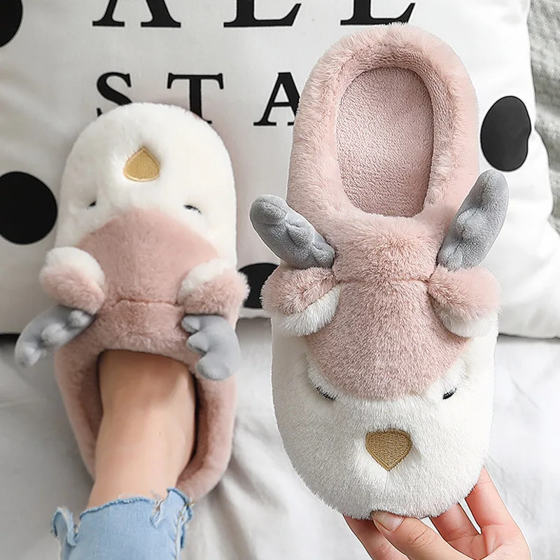 

Winter Home Women Fur Slippers Cute Cartoon Bedroom Ladies Fluffy Slipper Couples Plush Shoes Casual Indoor Warm Slides Footwear