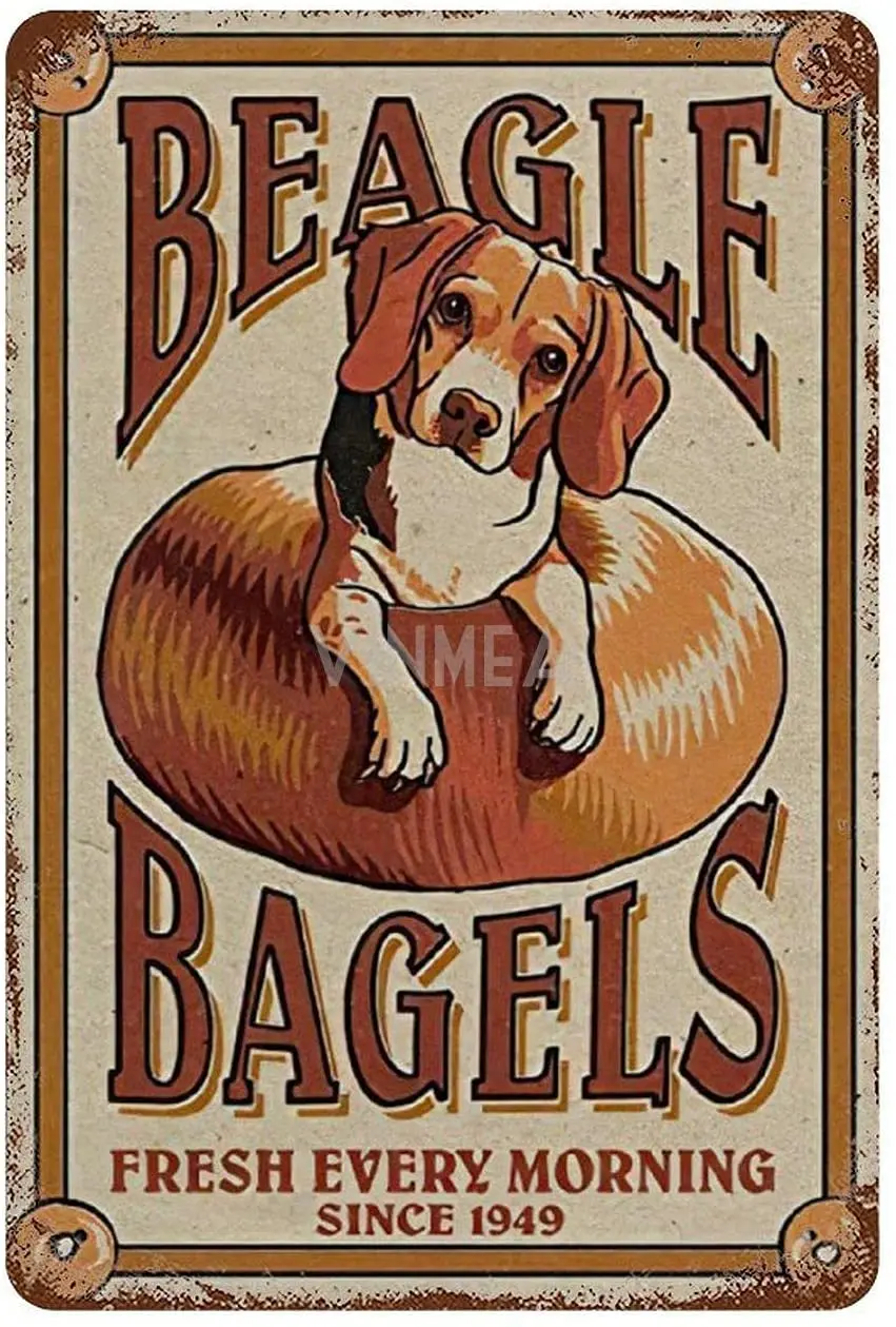 

Metal Tin Sign Beagle Bagels Vintage Retro Poster Sign Novelty Wall Art Home Decorative