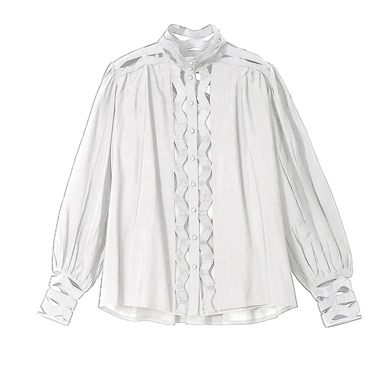Max LuLu/модные корейские женские топы в стиле панк, хлопковые блузки, осенние женские сексуальные рубашки с дырками, Безразмерные с высоким воротом, свободная одежда