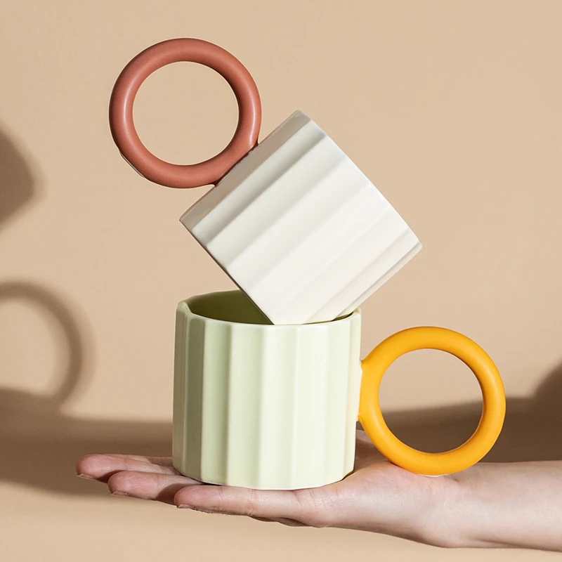 

300ml Ring Handle Ceramic Coffee Mug Office Water Cup Breakfast Milk Oatmeal Cup Restaurant Office Drinkware Microwave Safe