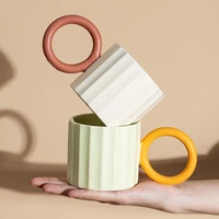 300ml ring handle ceramic coffee mug office water cup breakfast milk oatmeal cup restaurant office drinkware microwave safe