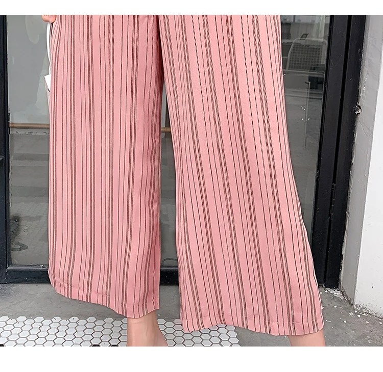 

#1606 Vintage Straight Wide Leg Jumpsuits Women Sexy Vintage Chiffon Jumpsuits Ladies Sleeveless Sexy Loose Striped Jumpsuit
