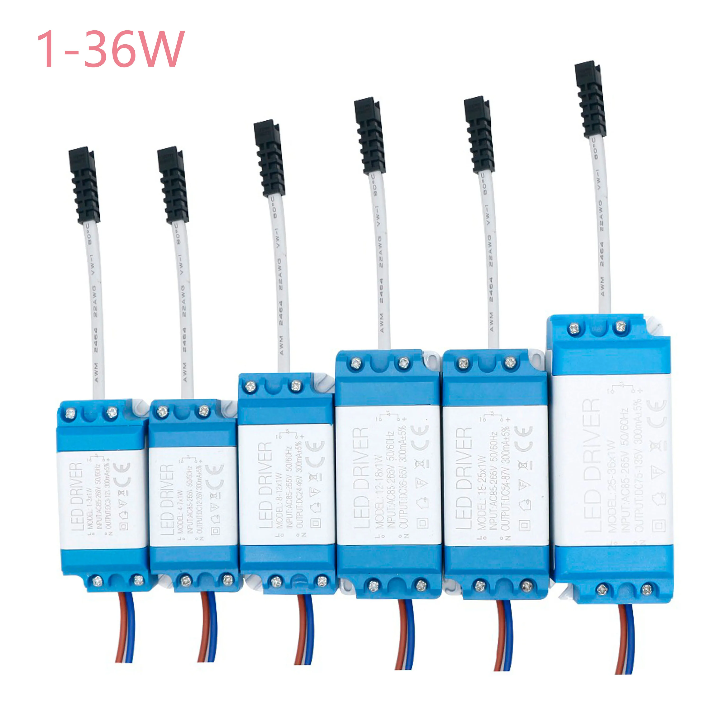 

1W-36W LED Driver With Case Power Supply Constant Current 300mA Automatic Voltage Control Lighting Transformers For LED Lights