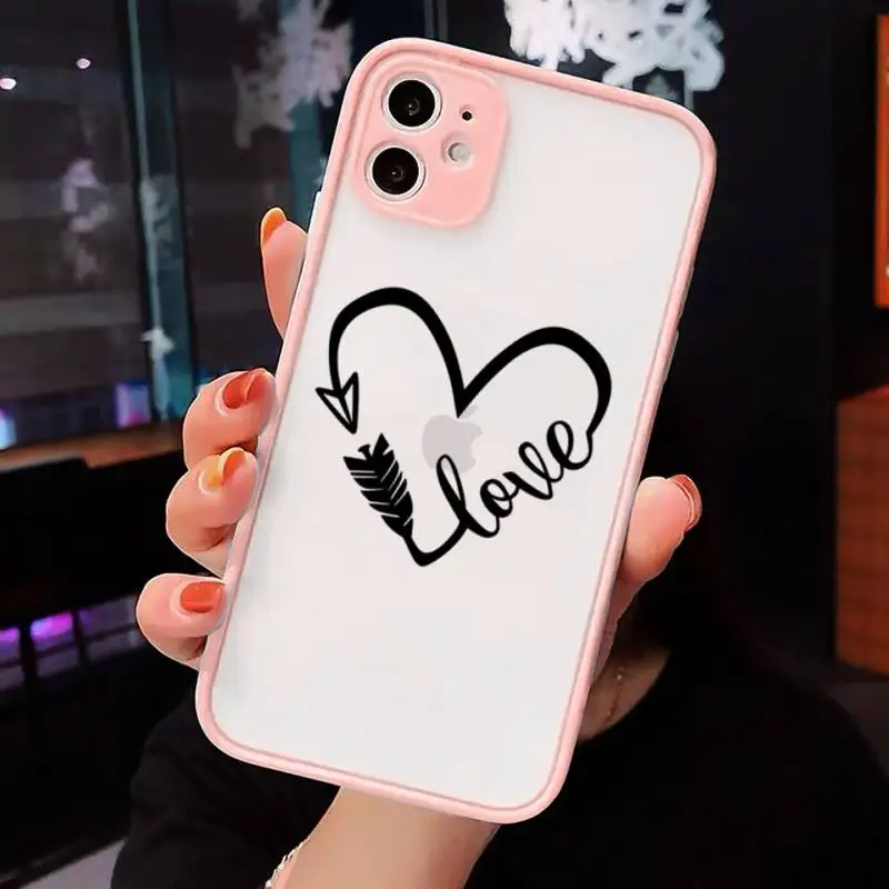 

Simple Lines Love Heart Phone Case For iPhone 12 11 Mini Pro XR XS Max 7 8 Plus X Matte transparent Pink Back Cover