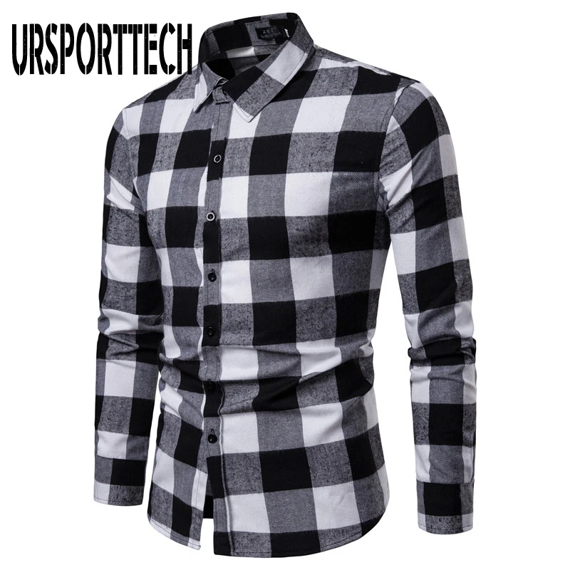 URSPORTTECH Red Black Plaid Shirt Men Spring Autumn Men's Brand Casual Long-sleeved Shirt Slim Fit Soft Comfortable Men's Shirts