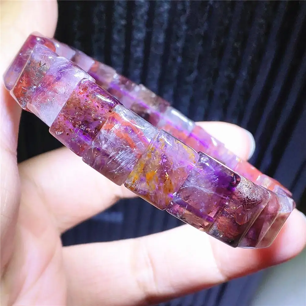 

12,5 мм натуральный ауралит 23 красный фиолетовый какоксенит рутилированный кварцевый прямоугольный браслет с бусинами для женщин и мужчин п...