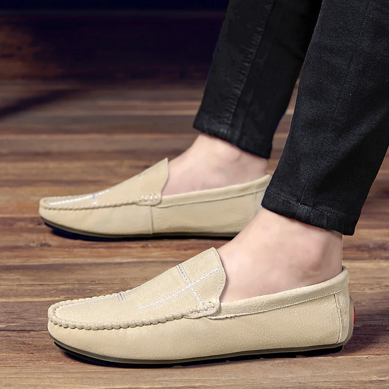 Men Casual Shoes Fashion Flat Frosted Leather Loafers Peas Slip on Men's Flats Male Driving Plus Size 38-48 | Обувь